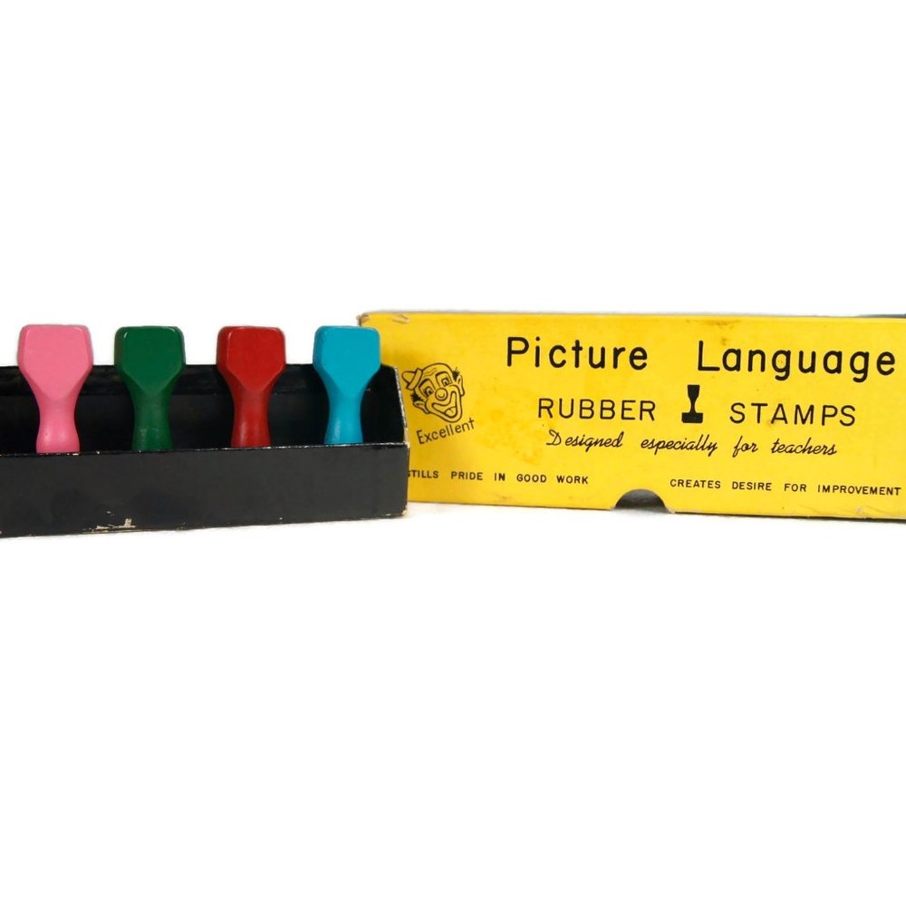 Vintage Teacher Summit Picture Language 6 Rubber Stamps Set